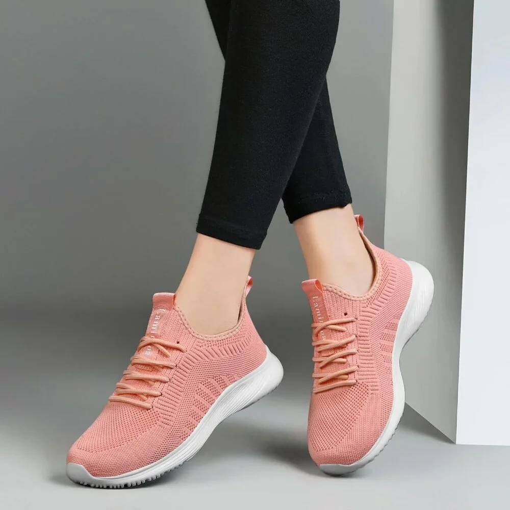Women's Orange Non Slip Casual Running Lightweight Mesh Fashion Sneakers